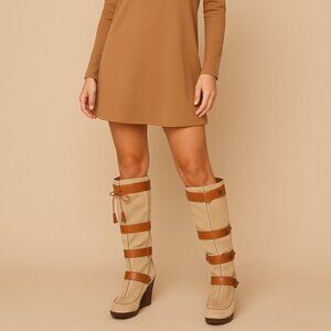 L.A.M.B. Suede & Leather Wedge Boots — Size 6